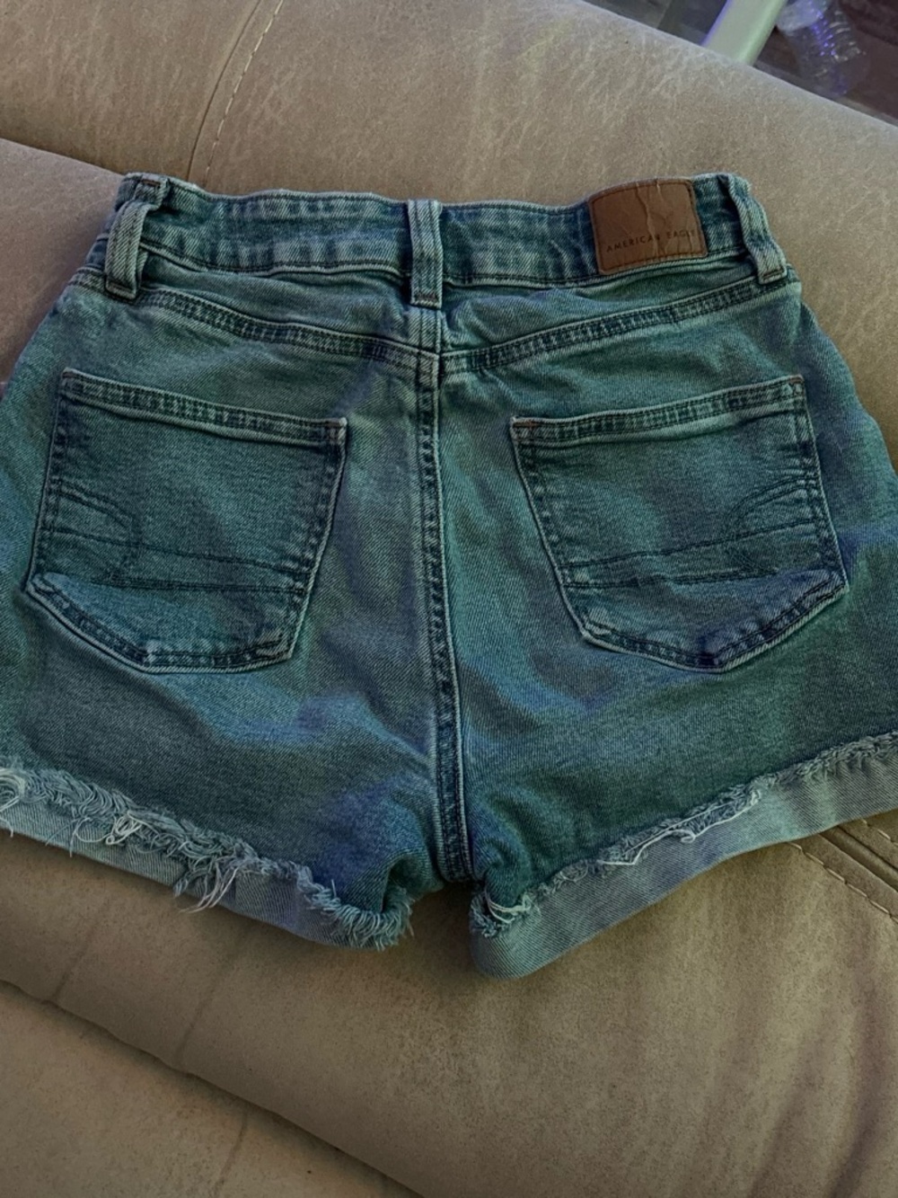 American Eagle Outfitters Teal Green Frayed Hem Denim Shorts